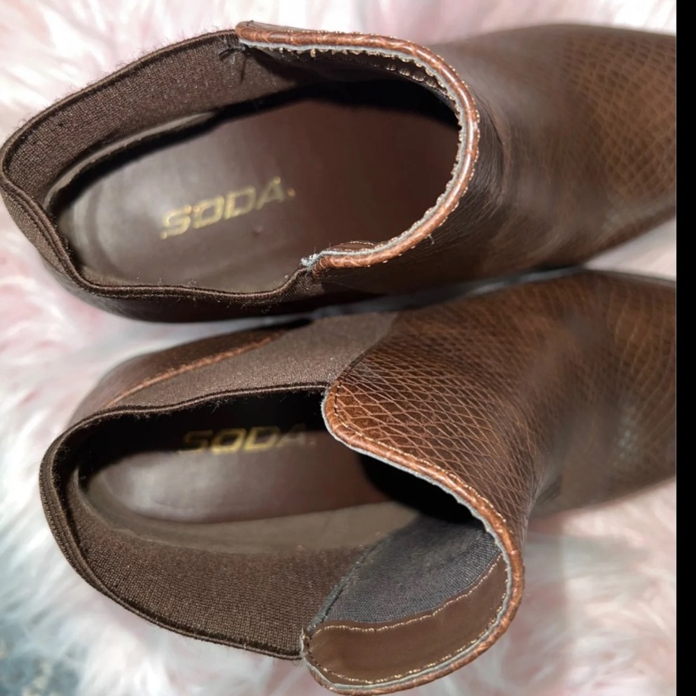 Soda Pointed Toe Reptile Block Heel Ankle Boots - image 6